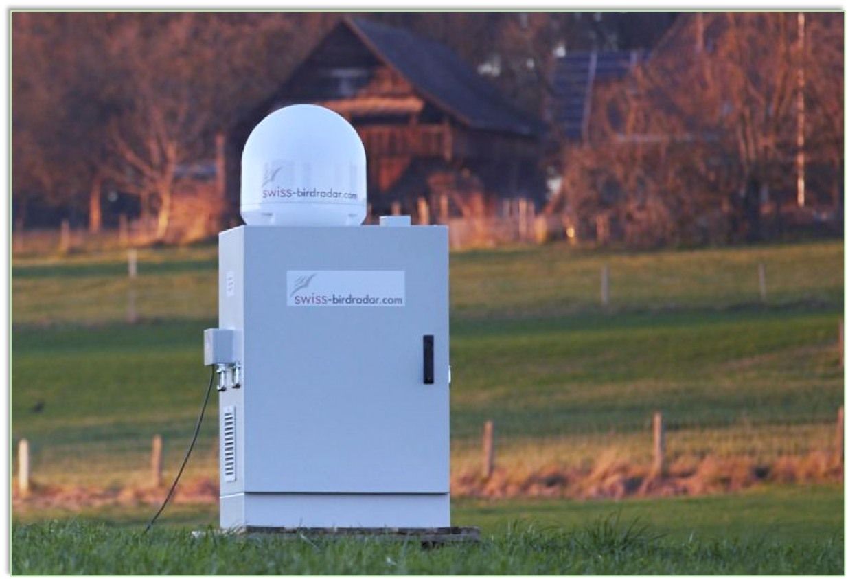Small-scale radars, such as the one above, placed in a farmer’s pasture, are helping scientists monitor the status of insect biodiversity in Switzerland.