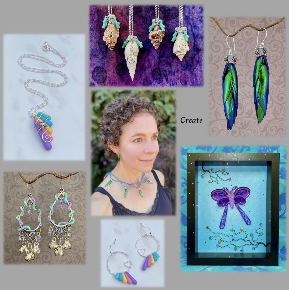 Heather Andrews and her insect-themed artwork. Image: © Heather Andrews