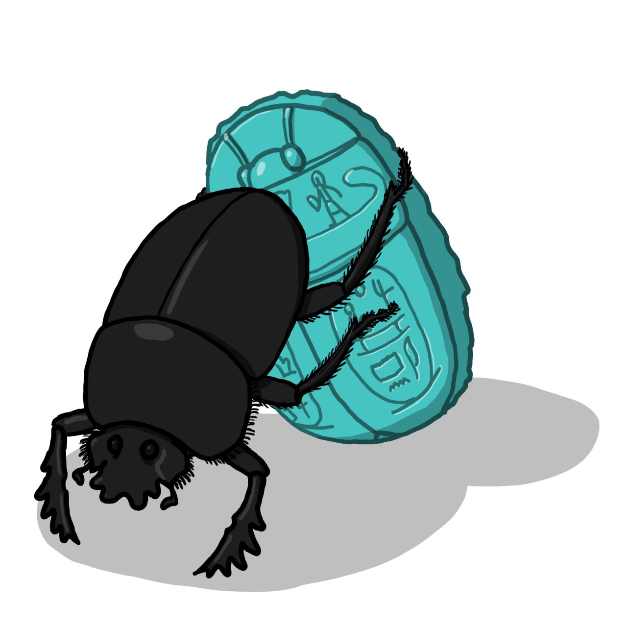 A scarab beetle rolling an ancient Egyptian amulet instead of a dung ball.