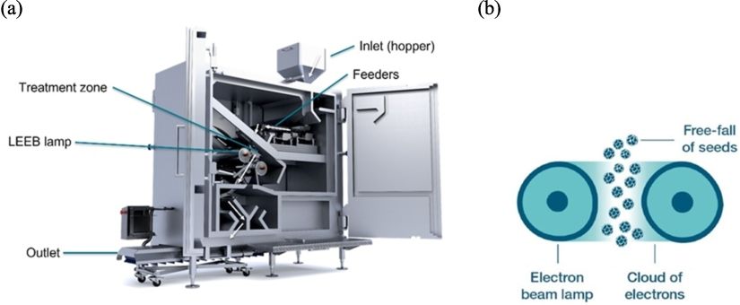The industrial LEEB (Low-Energy Electron Beam) unit uses two electron beam lamps to treat food or feed products.